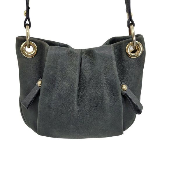 Vince Camuto Pebble Leather Gray Greenish Black Pleated Crossbody Sling Bag - Picture 1 of 10